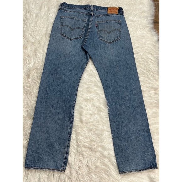 Levis 501 Men Light Med Wash Blue Denim Grunge Work Pant Regular Fit Jean 34x30 - Picture 15 of 16